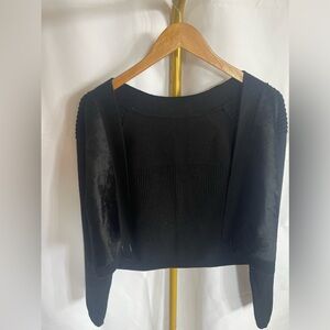 Elie Tahari Black Wool & Cow Leather Cardigan - Size Large - Excellent Condition